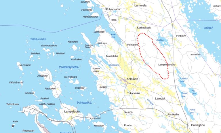 Kaavoitettavan alueen raja kartalla